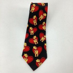 Winnie The Pooh Disney Men's Unisex Pooh Bear Neck Tie Hearts Love Black Red
